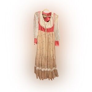 Gunne Sax AUTH1970’s Dress with Lace pink corduroy Cream lace floral dress 9